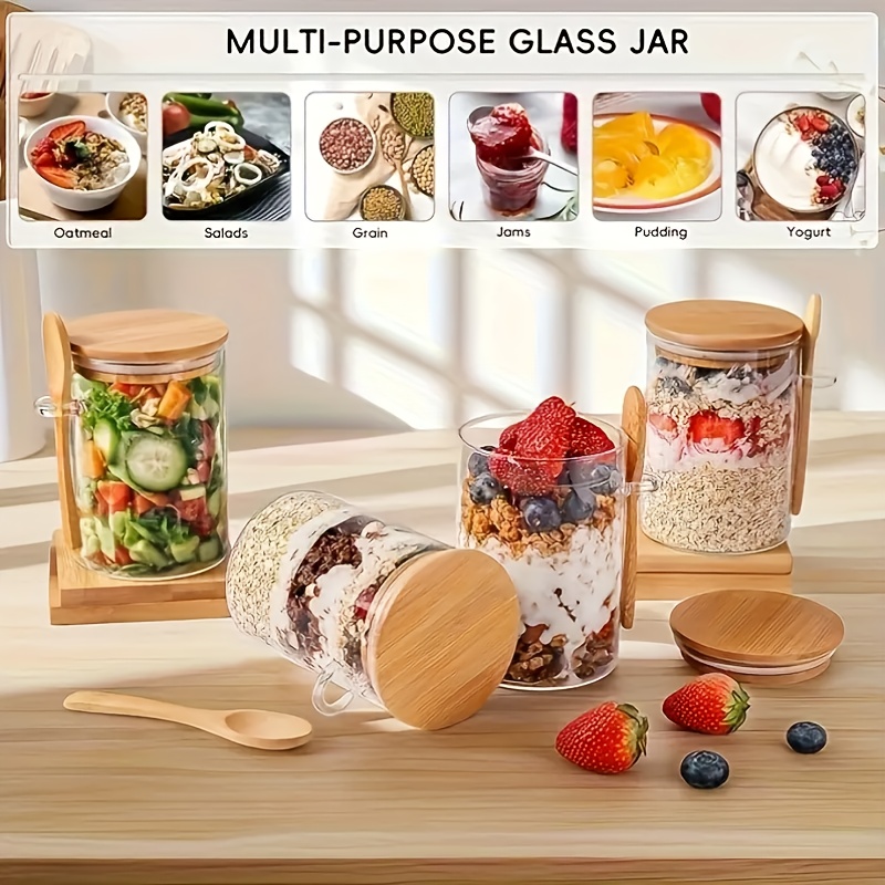 1/2/4/8Pcs Oatmeal Glass Cup S - Salad Container Jar 评论和价格