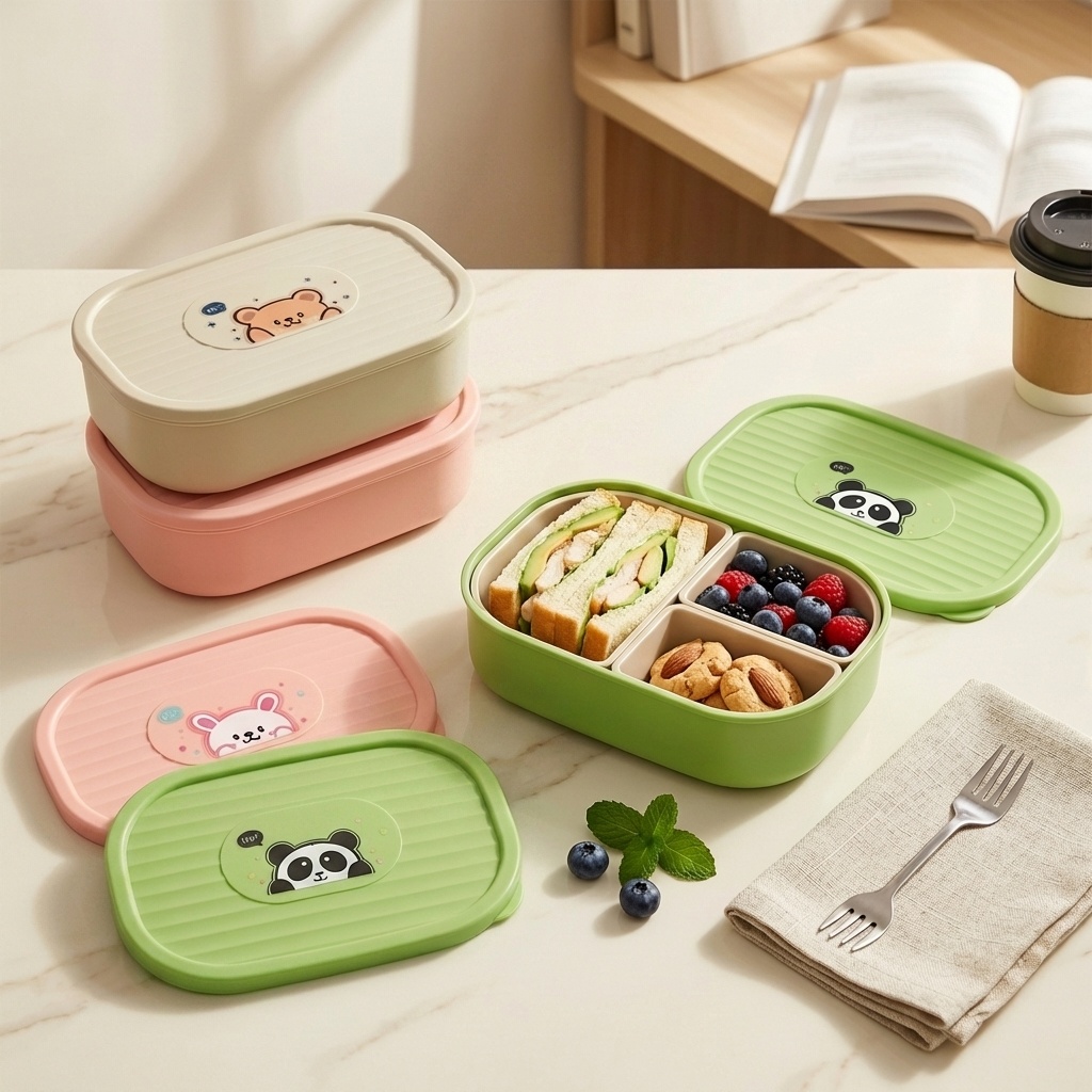 Cute Plastic Divided Lunch Box - Salad Container Jar 评论和价格