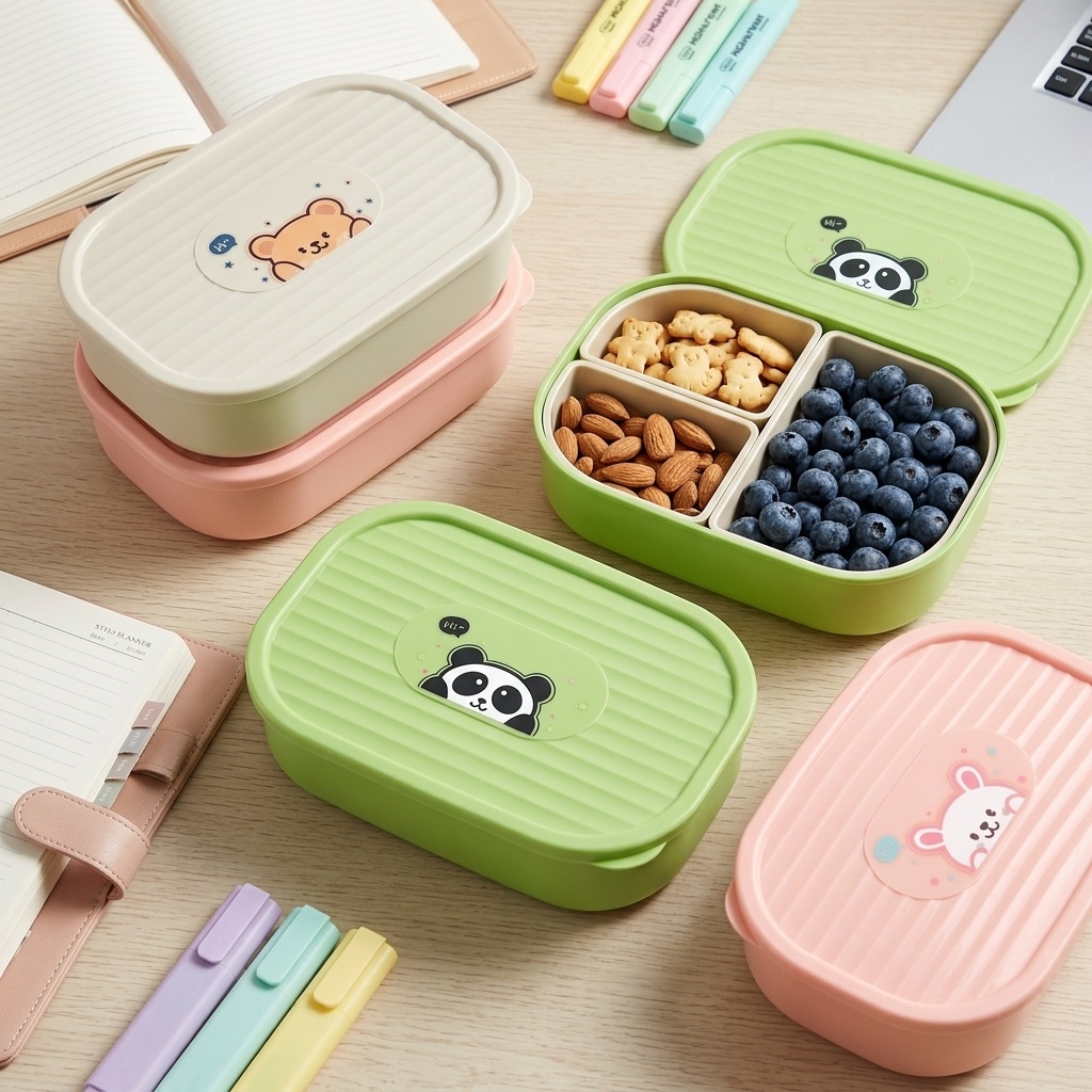 Cute Plastic Divided Lunch Box - Salad Container Jar 评论和价格